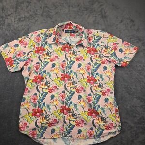 Ralph Lauren Button Up Shirt Pink Hibiscus Hawaiian Floral Print Mens L